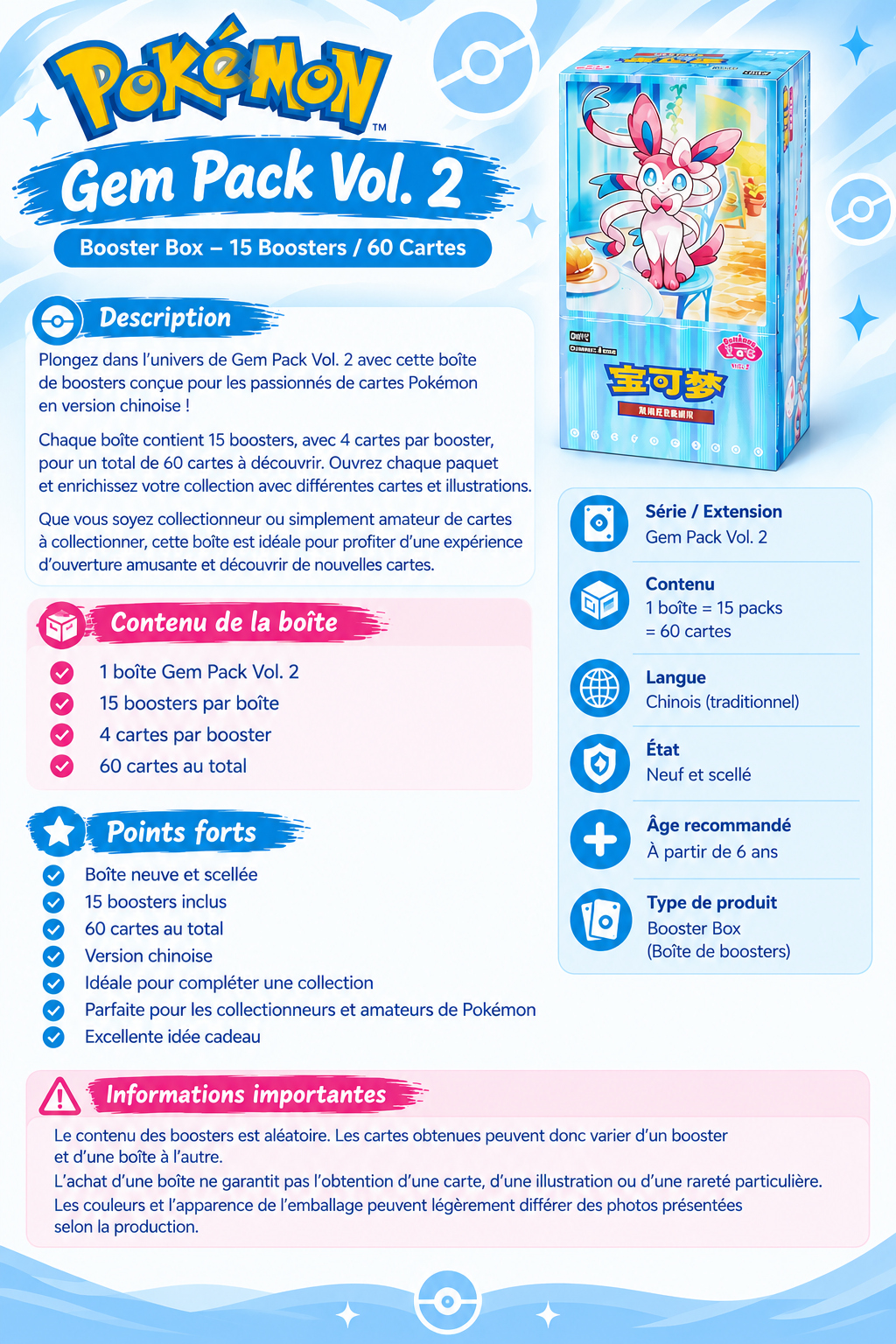Pokémon GemPack Vol. 2 – Boîte de boosters en chinois