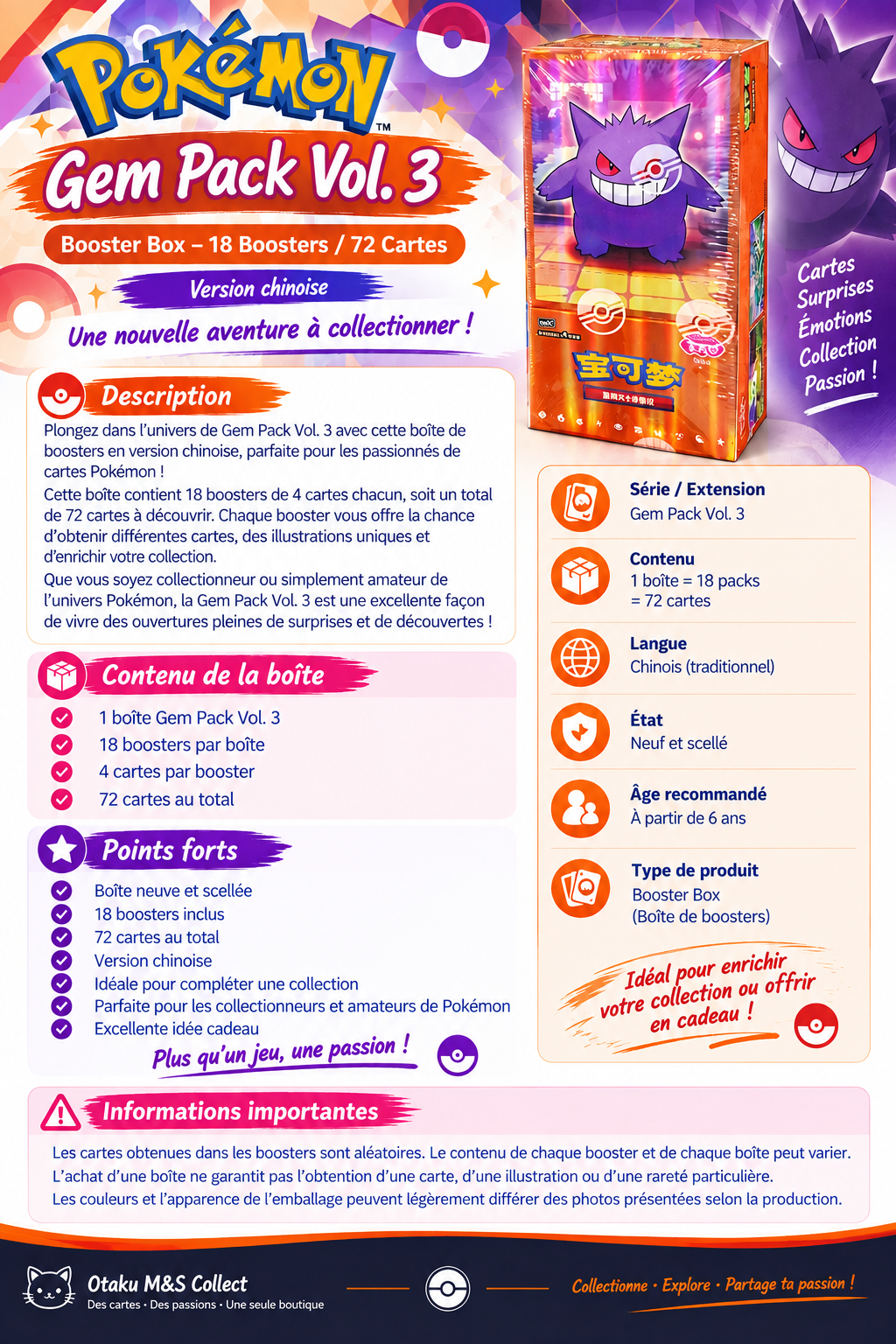 Pokémon GemPack Vol. 3 – Boîte de boosters en chinois